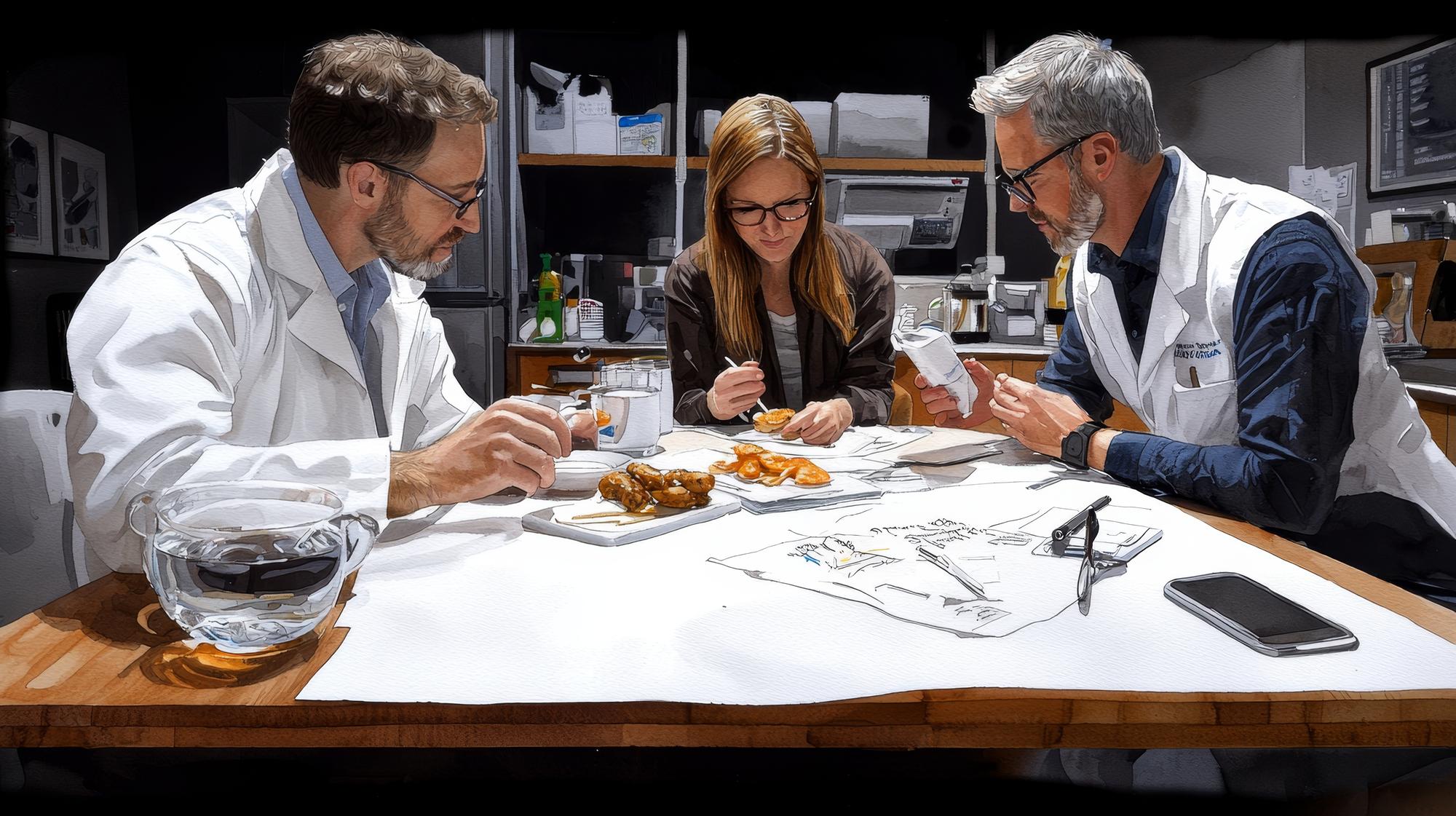 Chef and client discussing menu over sketches